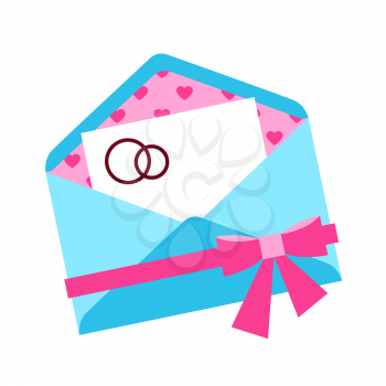 Illustration of wedding invitation letter. Romantic stylized icon, symbol of marriage.