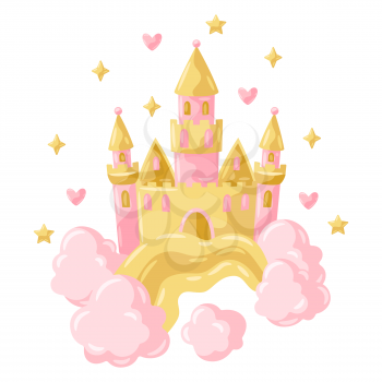 Illustration of princess castle. Stylized picture for decoration children holiday and party.