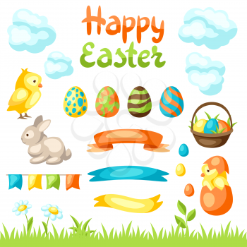 Happy Easter set of holiday items. Decorative symbols and objects.