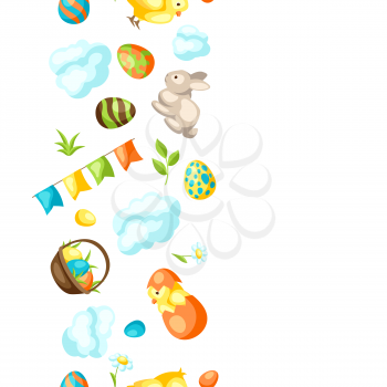 Happy Easter seamless pattern with holiday items. Decorative symbols and objects.
