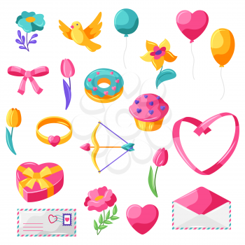 Happy Valentine Day set. Holiday romantic items and love symbols.
