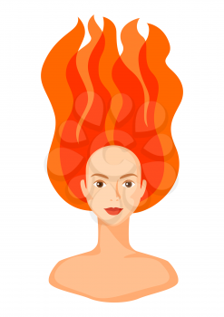 Illustration of girl with redhair. Woman silhouette concept emblem for beauty or hairdressing salon.