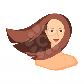 Illustration of girl with brown hair. Woman silhouette concept emblem for beauty or hairdressing salon.