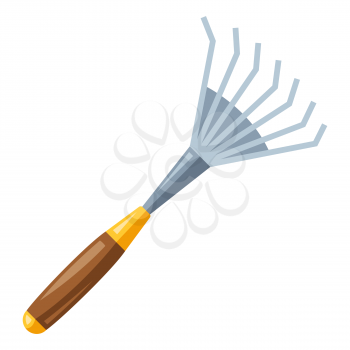 Illustration of garden rake. Tool for farming and gardening.