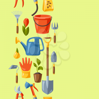 Seamless pattern with garden tools and equipment. Season gardening illustration.