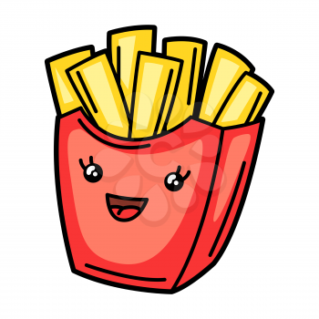 Kawaii illustration of french fry. Cute funny character for fast food.