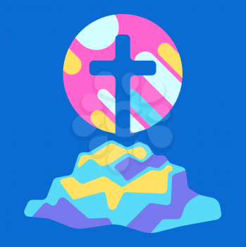 Happy Easter illustration with cross. Religious symbol of faith.