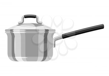 Illustration of steel cooking saucepan. Stylized kitchen and restaurant utensil item.