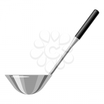 Illustration of steel cooking ladle. Stylized kitchen and restaurant utensil item.
