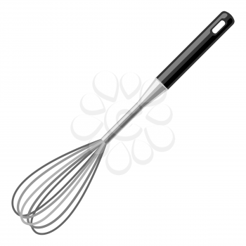 Illustration of steel cooking whisk. Stylized kitchen and restaurant utensil item.