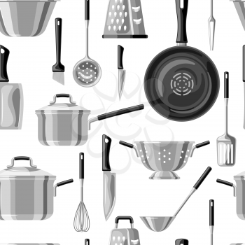 Seamless pattern with kitchen utensils. Cooking tools for home and restaurant.
