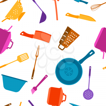 Seamless pattern with kitchen utensils. Cooking tools for home and restaurant.