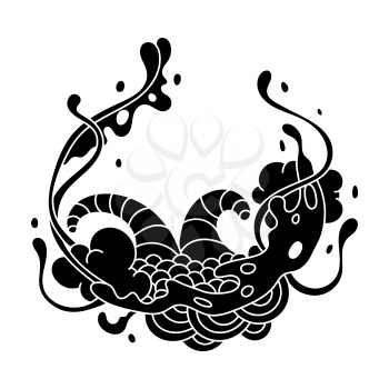Print with slime and tentacles. Urban black abstract cartoon illustration.