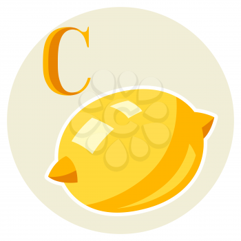 Illustration of stylized lemon. Fruits icon. Food product.