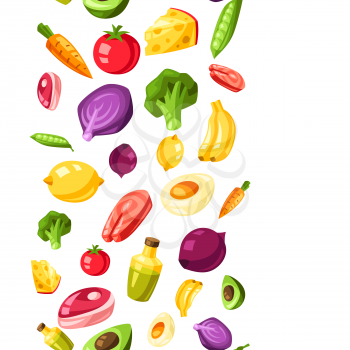 Vitamin food sources seamless pattern. Healthy eating and healthcare background.