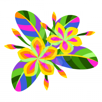 Illustration of stylized plumeria flower. Exotic tropical plant.