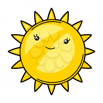Kawaii cute illustration of sun. Cartoon funny character.