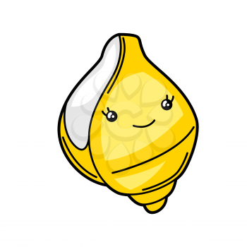 Kawaii cute illustration of shell. Cartoon funny character.