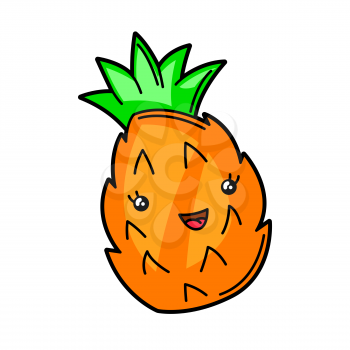 Kawaii cute illustration of pineapple. Cartoon funny character.