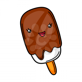 Kawaii cute illustration of ice cream. Cartoon funny character.