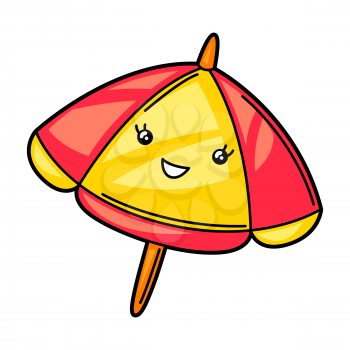 Kawaii cute illustration of parasol. Cartoon funny character.