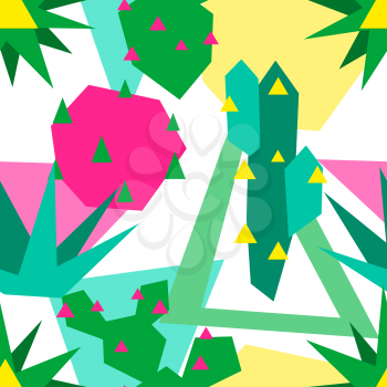 Seamless pattern with cacti and succulents. Abstract plants in geometric style.