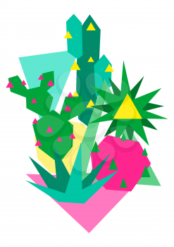 Print with cacti and succulents. Abstract plants in geometric style.
