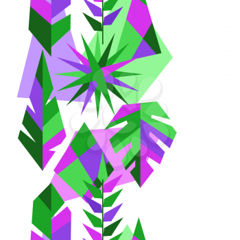 Seamless pattern with tropical leaves. Abstract plants in geometric style.