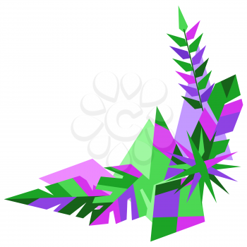 Corner with tropical leaves. Abstract plants in geometric style.