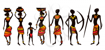 Illustration of people from African tribe. Men and women national clothes.
