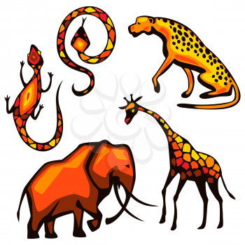 Illustration of stylized African animals. Savannah wildlife.