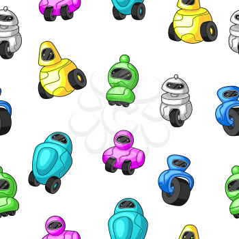 Seamless pattern with robots. Teenage creative background. Trendy characters in modern cartoon style.