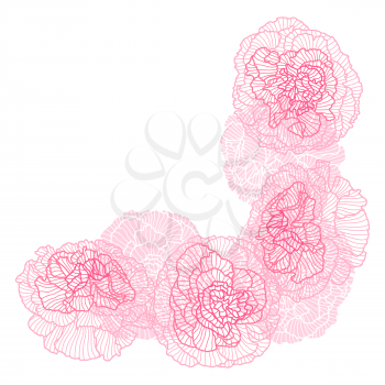 Decorative element with linear roses. Beautiful decorative stylized summer flowers.