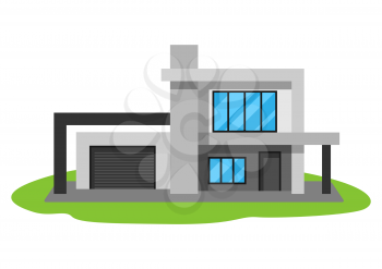 Illustration of facade of modern luxury house. Real estate country cottage.