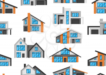Seamless pattern with modern luxury houses. Real estate country cottages.