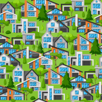 Seamless pattern with modern luxury houses. Real estate country cottages.
