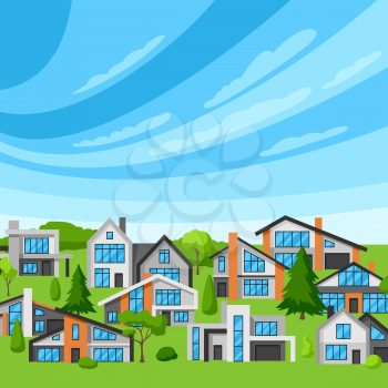 Background with modern luxury houses. Real estate country cottages.