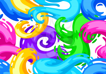 Seamless pattern with colored swirls or paint blots. Colorful shiny bright curls.