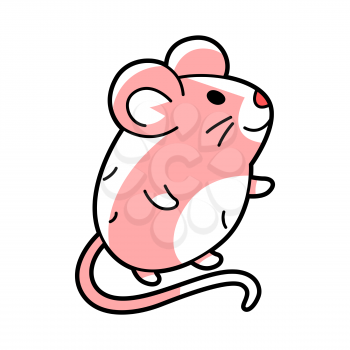 Illustration of cute little pink mouse. Cartoon funny icon.