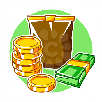 Banking illustration with money items. Business and finance concept. Economy and commerce stylized image.