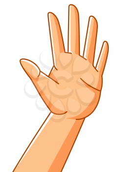 Illustration of hand in stop gesture. Sign of protest and prohibition. Warning signal.