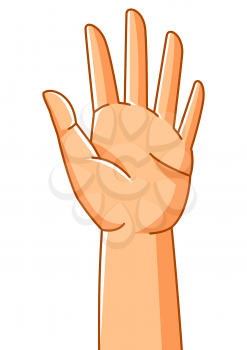 Illustration of raised hand. Sign of consent or choice. Upward gesture.