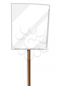 Illustration of banner. Blank demonstration poster. Picket sign or protest placard with wooden stick.
