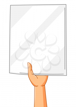 Illustration of hand with banner. Picket sign or protest placard on demonstration or protest. People holding blank demonstration poster.