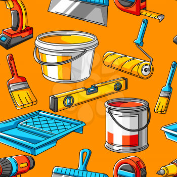 Seamless pattern with repair working tools. Equipment for construction industry and business.