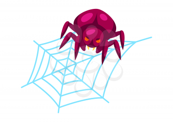 Cartoon illustration of spider on web. Happy Halloween celebration. Image for holiday and party.