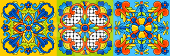 Mexican talavera ceramic tile pattern. Decoration with ornamental flowers. Traditional decorative objects. Ethnic folk ornament.