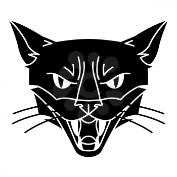 Evil magic witch cat muzzle. Mystic, alchemy, spirituality, tattoo art. Isolated vector illustration. Black and white simbol.