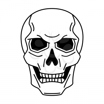Evil human skull. Mystic, alchemy, spirituality, tattoo art. Isolated vector illustration. Black and white simbol.