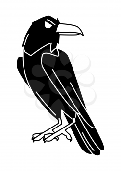 Magic evil raven. Mystic, alchemy, spirituality, tattoo art. Isolated vector illustration. Black and white simbol.